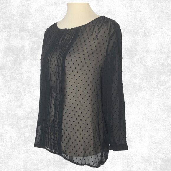 Black Sheer Swiss Dot New York & Company Size M Wednesday Addams Dark Academia - Picture 3 of 5